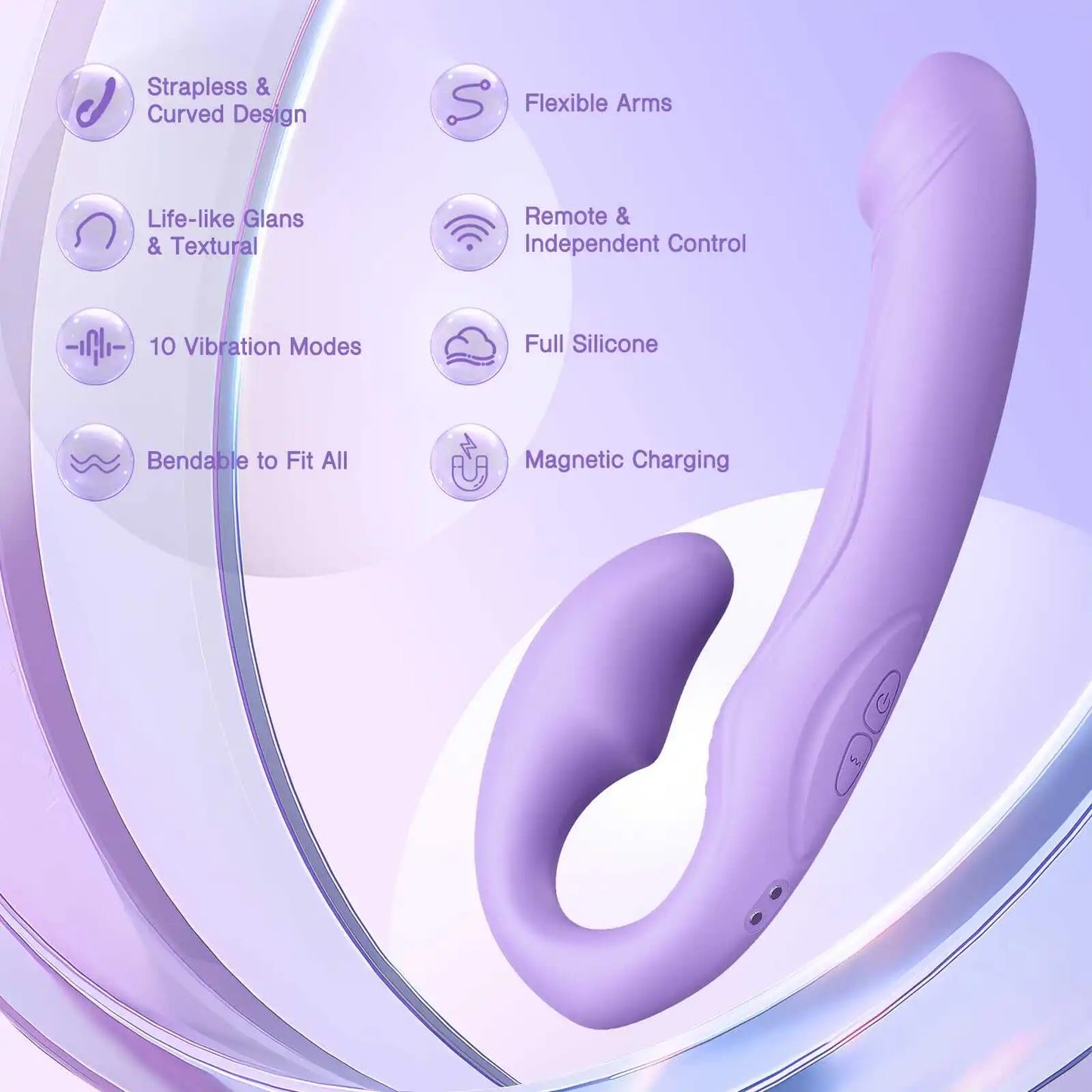 7.89" Lesbian Strapless Strapon Dildo with 10 Vibration Frequency