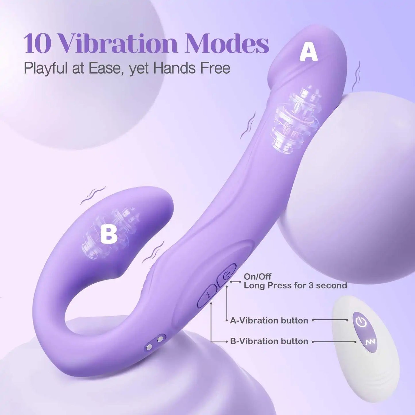 7.89" Lesbian Strapless Strapon Dildo with 10 Vibration Frequency
