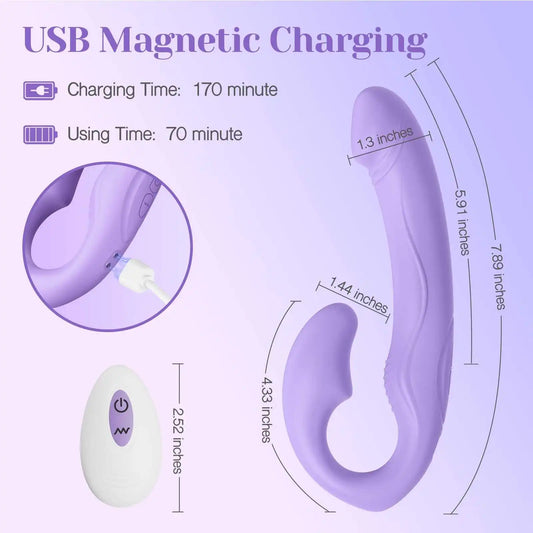 7.89" Lesbian Strapless Strapon Dildo with 10 Vibration Frequency