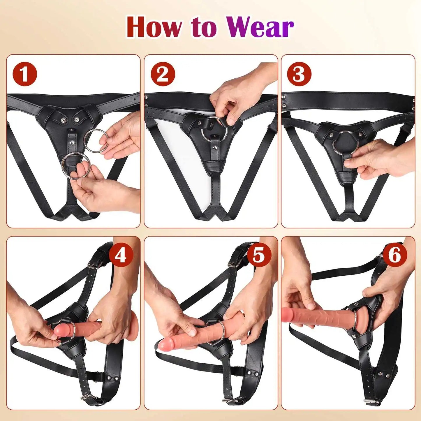 Adult Adjustable Leather Strap On Harness with 2 O-rings
