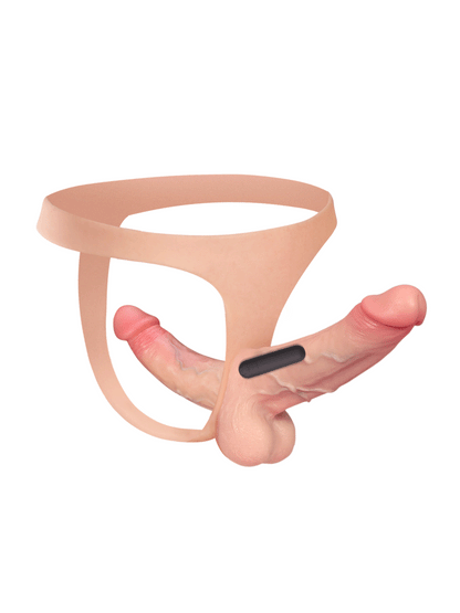 Solvique dual-shaft vibrating silicone strap-on for couples