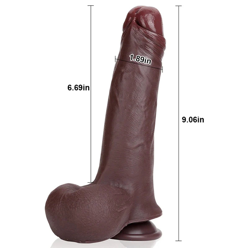 Malik 9"x1.89" Sliding Skin Black Strap On Silicone Dildo