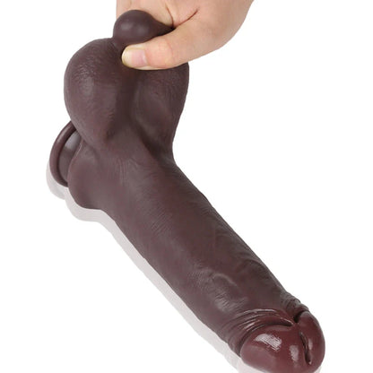 Malik 9"x1.89" Sliding Skin Black Strap On Silicone Dildo