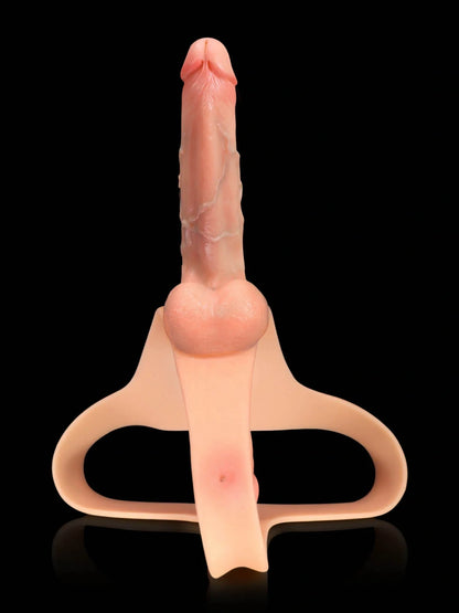 Solvique dual-shaft vibrating silicone strap-on for couples