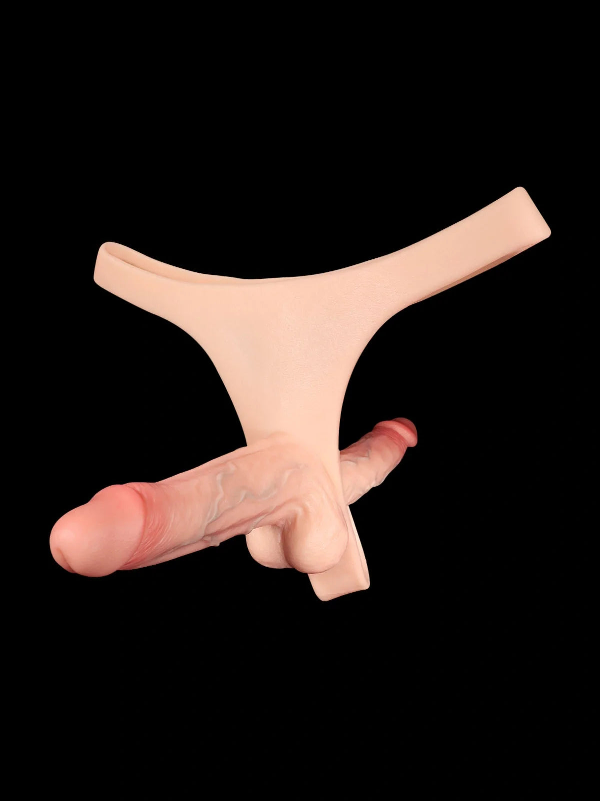 Solvique dual-shaft vibrating silicone strap-on for couples