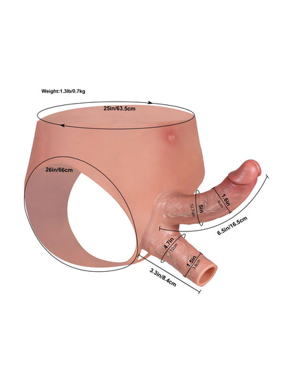 Tavellor 6.5 x 1.6 inch DP silicone strap-on with hollow sleeve