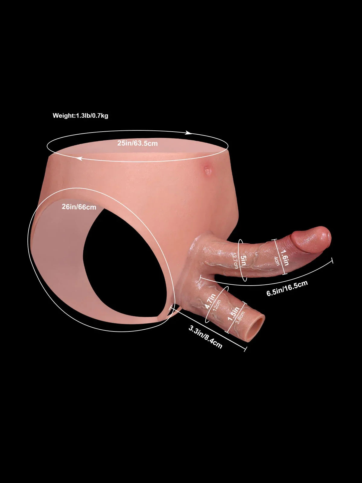 Tavellor 6.5 x 1.6 inch DP silicone strap-on with hollow sleeve
