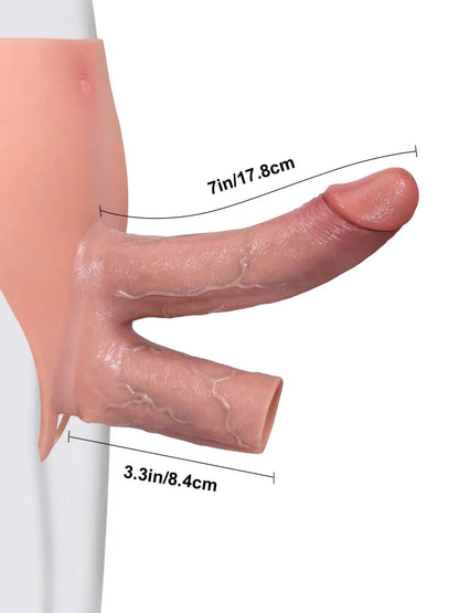 Tavellor 6.5 x 1.6 inch DP silicone strap-on with hollow sleeve