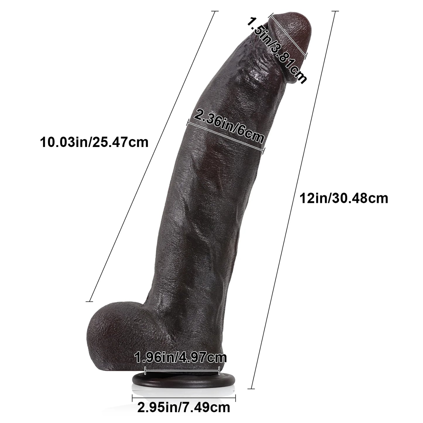 Kingston 12"x2.3" Flexible Keel Black Strap-On Silicone Dildo
