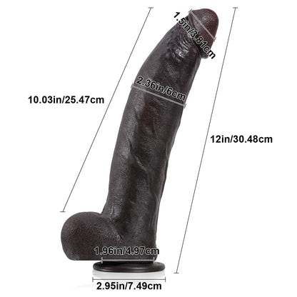 Kingston 12"x2.3" Flexible Keel Black Strap-On Silicone Dildo
