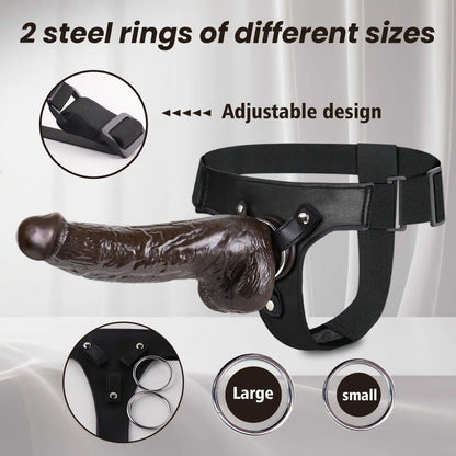 7.8" Realistic Black Strap On Dildo with Adjustable Harness