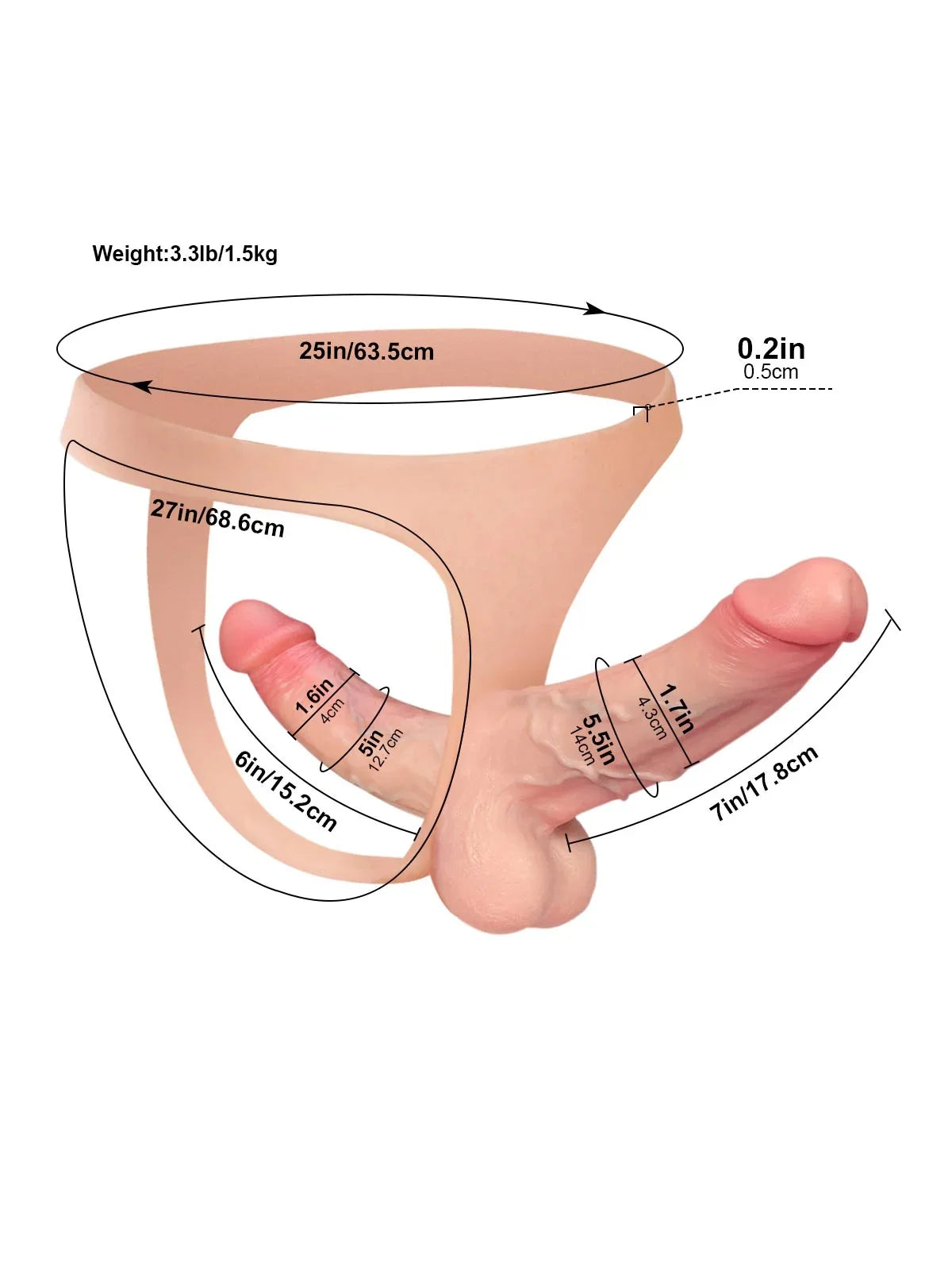 Solvique dual-shaft vibrating silicone strap-on for couples